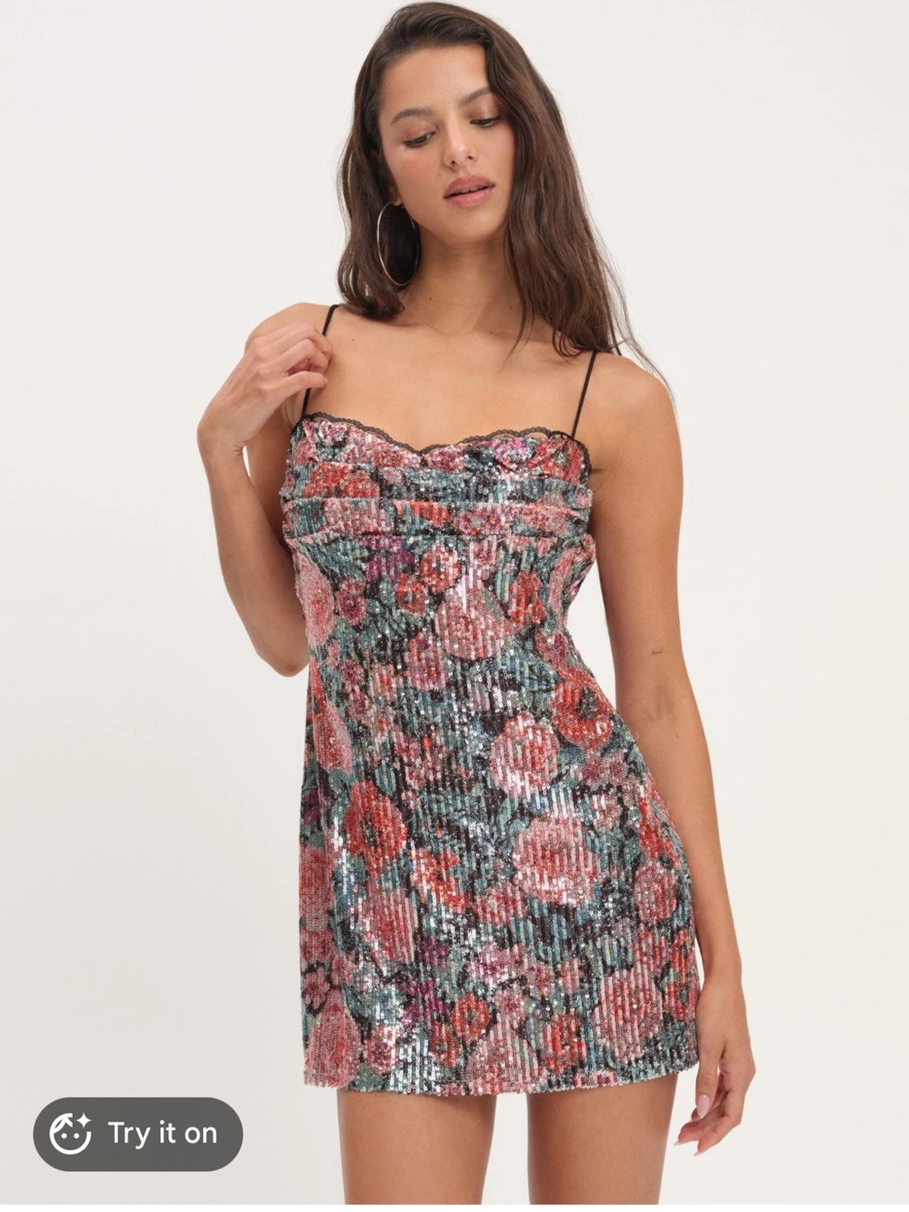 For Love And Lemons Pink & Green Sequin Floral Mini Dress